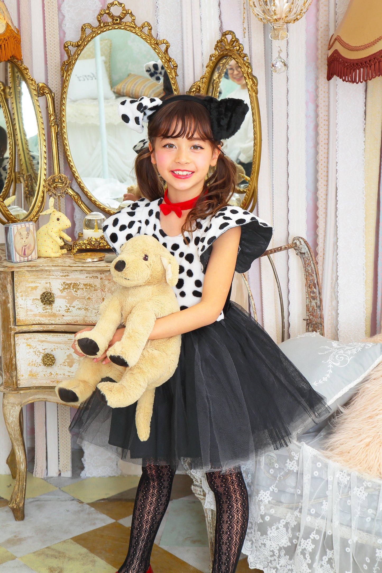 コスプレ キッズ こども ダルメシアン アニマル 動物 ハロウィン プティダルメシアン 100cm/120cm/140cm ブラック ホワイト【クリアストーン】