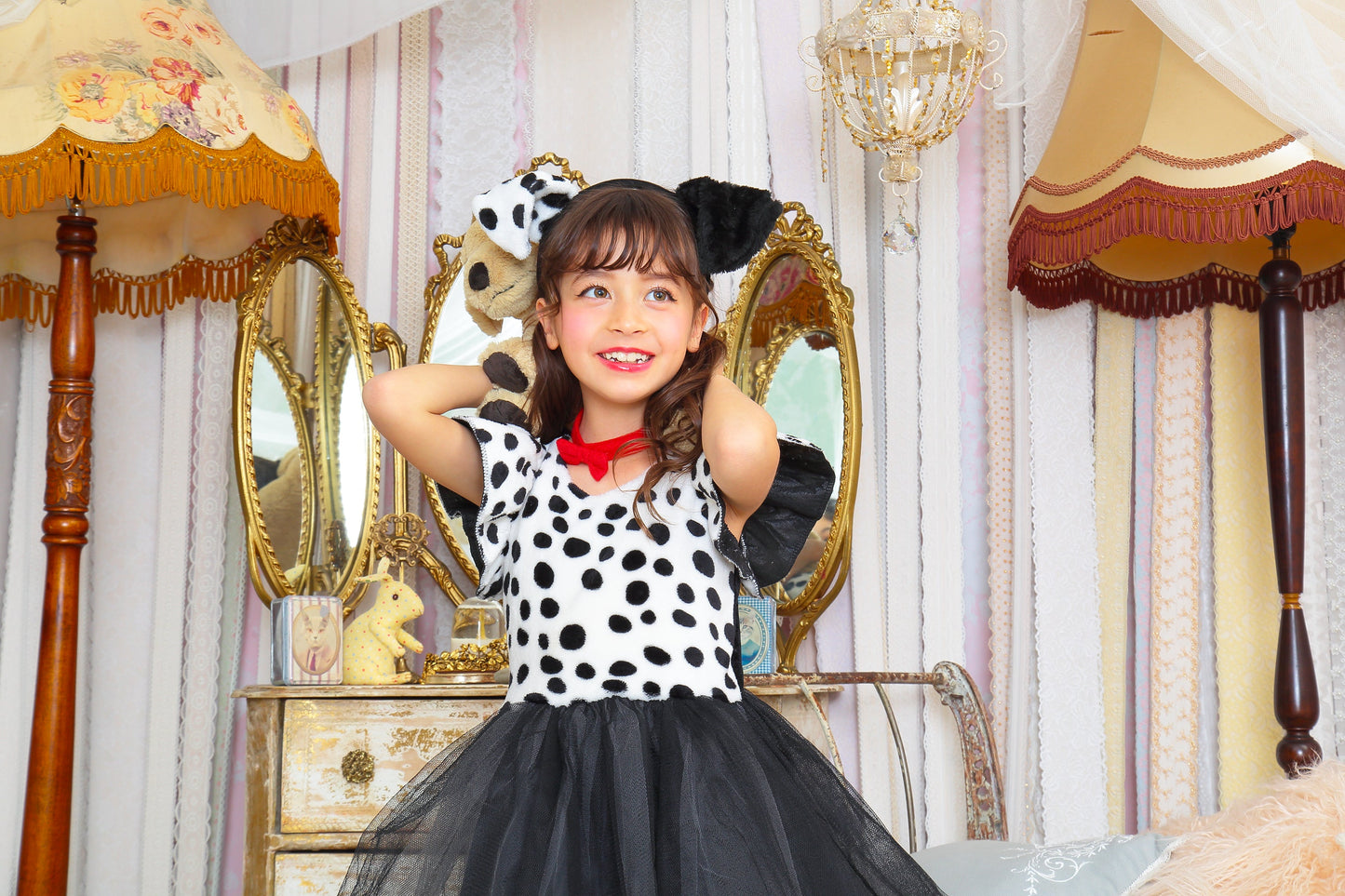 コスプレ キッズ こども ダルメシアン アニマル 動物 ハロウィン プティダルメシアン 100cm/120cm/140cm ブラック ホワイト【クリアストーン】