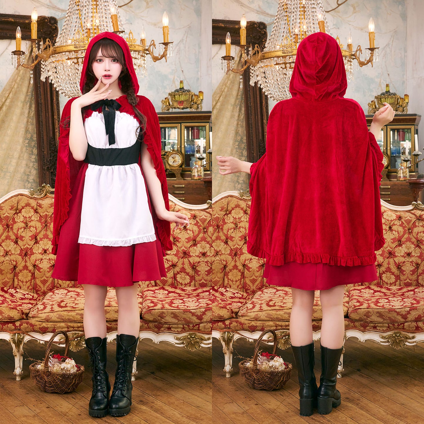 コスプレ ハロウィン 赤ずきん ローズケープガール レディース フリーサイズ レッド【クリアストーン】♡