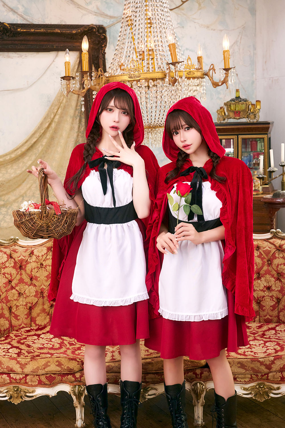 コスプレ ハロウィン 赤ずきん ローズケープガール レディース フリーサイズ レッド【クリアストーン】♡