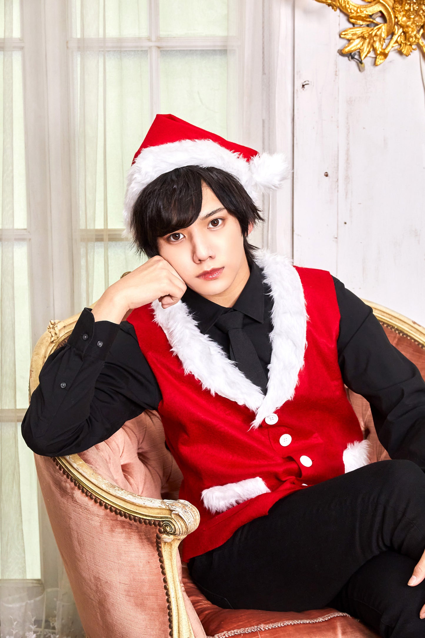 コスプレ クリスマス サンタ サンタベストセット メンズ フリーサイズ レッド/ブラック【クリアストーン】