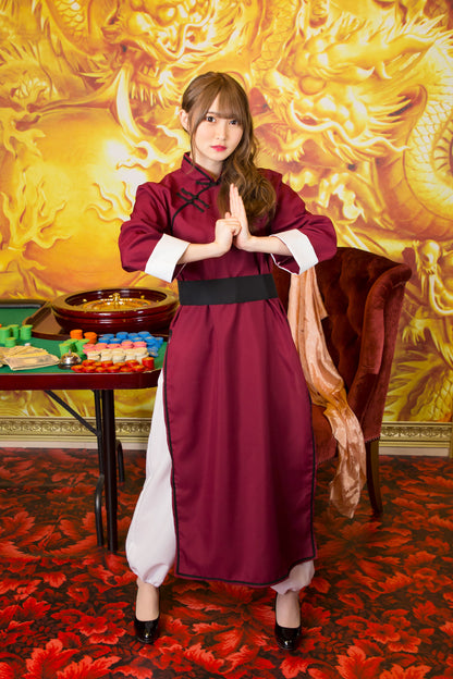 コスプレ ハロウィン チャイナ ロイヤルチャイナ カンフー ユニセックス フリーサイズ ブラック/レッド【クリアストーン】