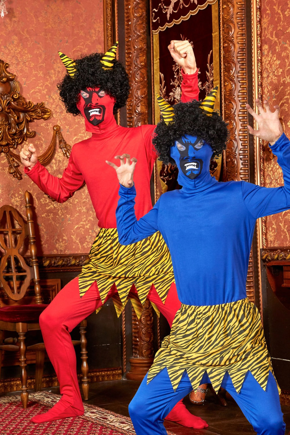 コスプレ 節分 鬼 リアル鬼 赤鬼 青鬼 黒鬼 メンズ M 2L XL レッド/ブルー/ブラック 衣装 仮装【クリアストーン】