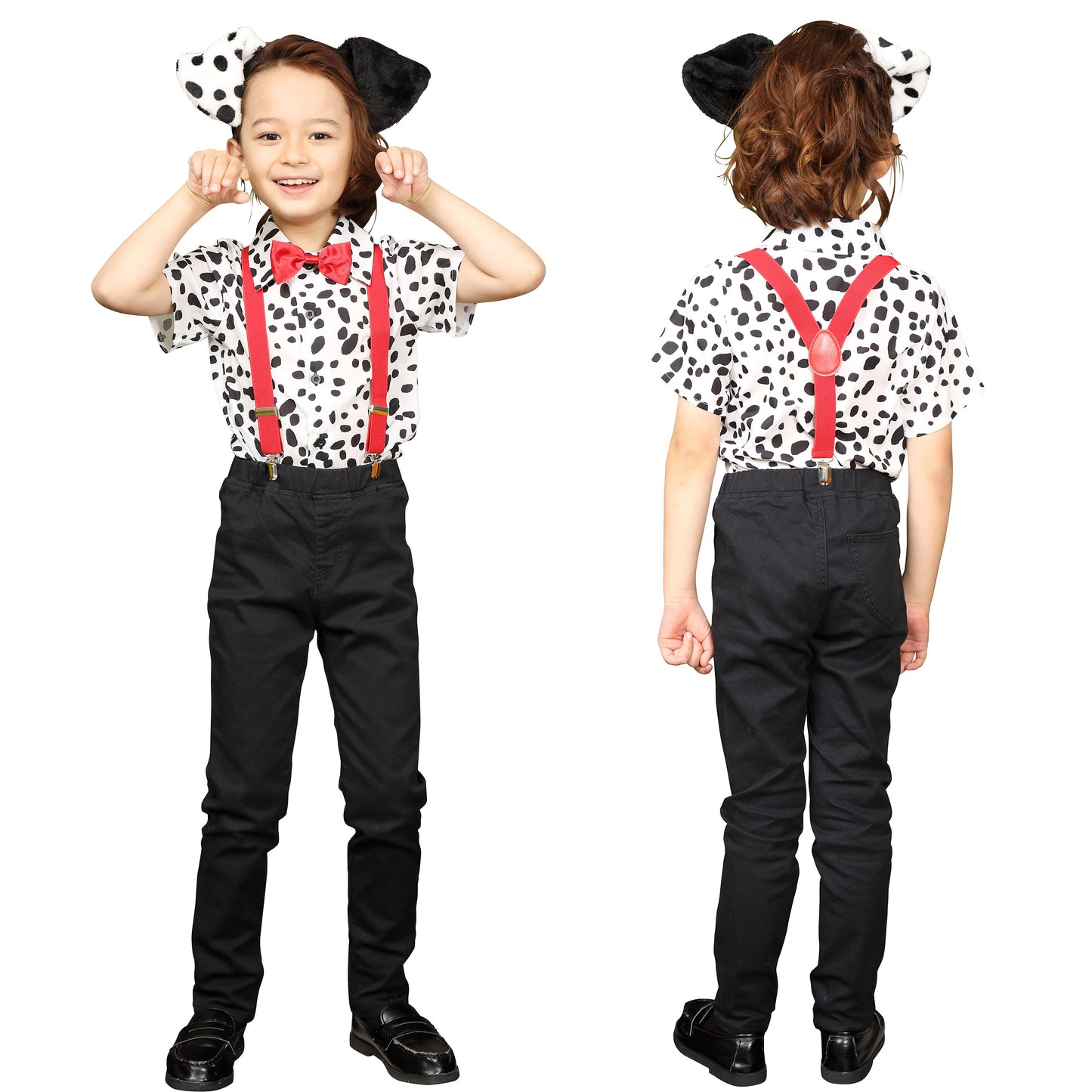 コスプレ キッズ こども ダルメシアン アニマル 動物 ハロウィン ダルメシアンシャツ 100cm/120cm/140cm ブラック ホワイト【クリアストーン】