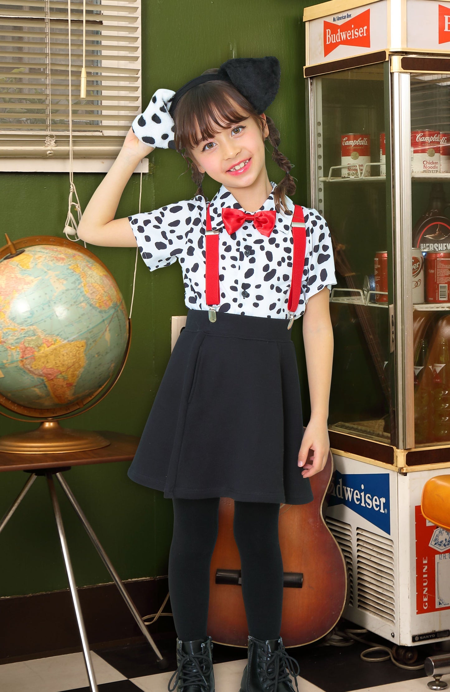 コスプレ キッズ こども ダルメシアン アニマル 動物 ハロウィン ダルメシアンシャツ 100cm/120cm/140cm ブラック ホワイト【クリアストーン】