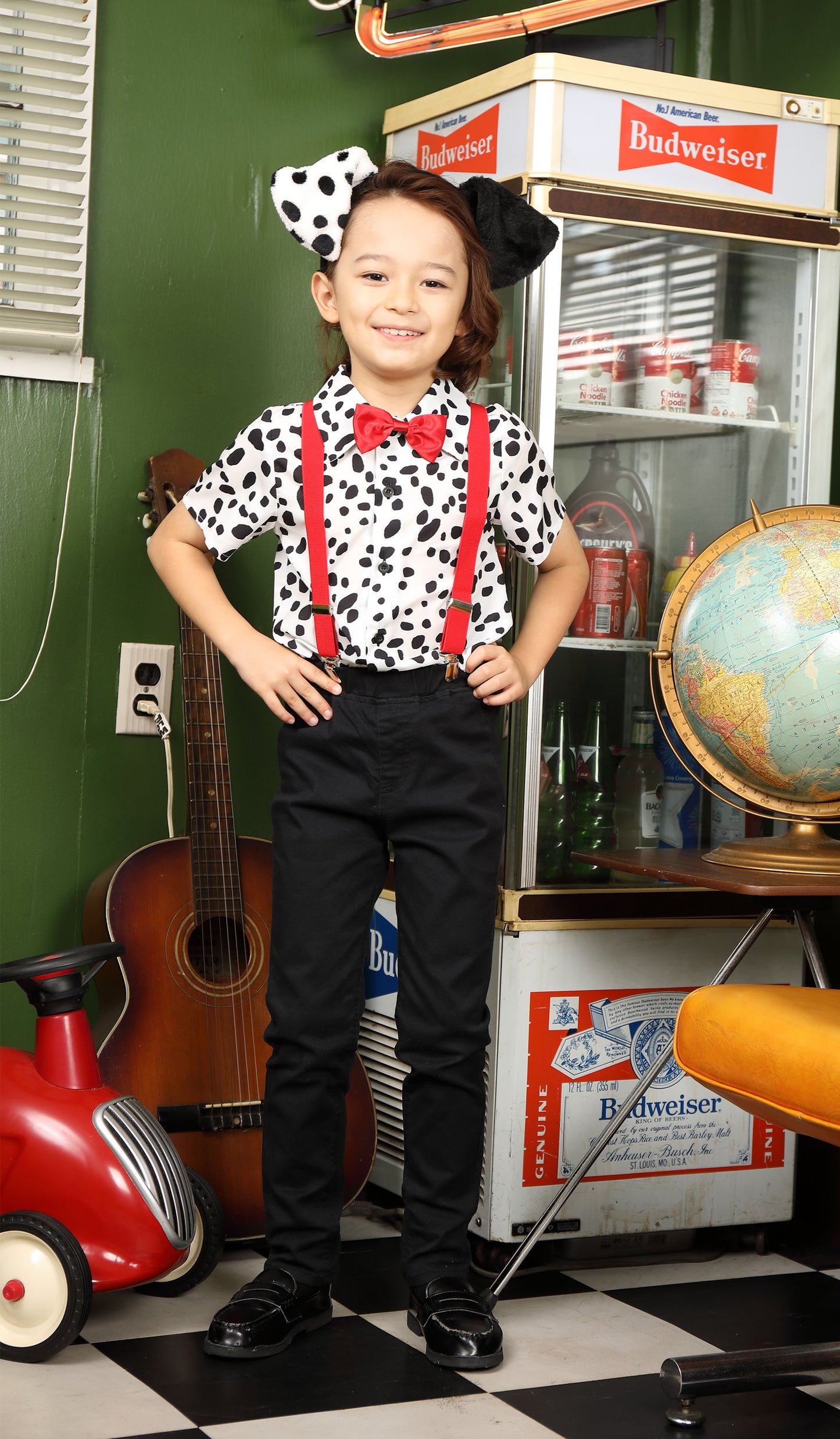 コスプレ キッズ こども ダルメシアン アニマル 動物 ハロウィン ダルメシアンシャツ 100cm/120cm/140cm ブラック ホワイト【クリアストーン】