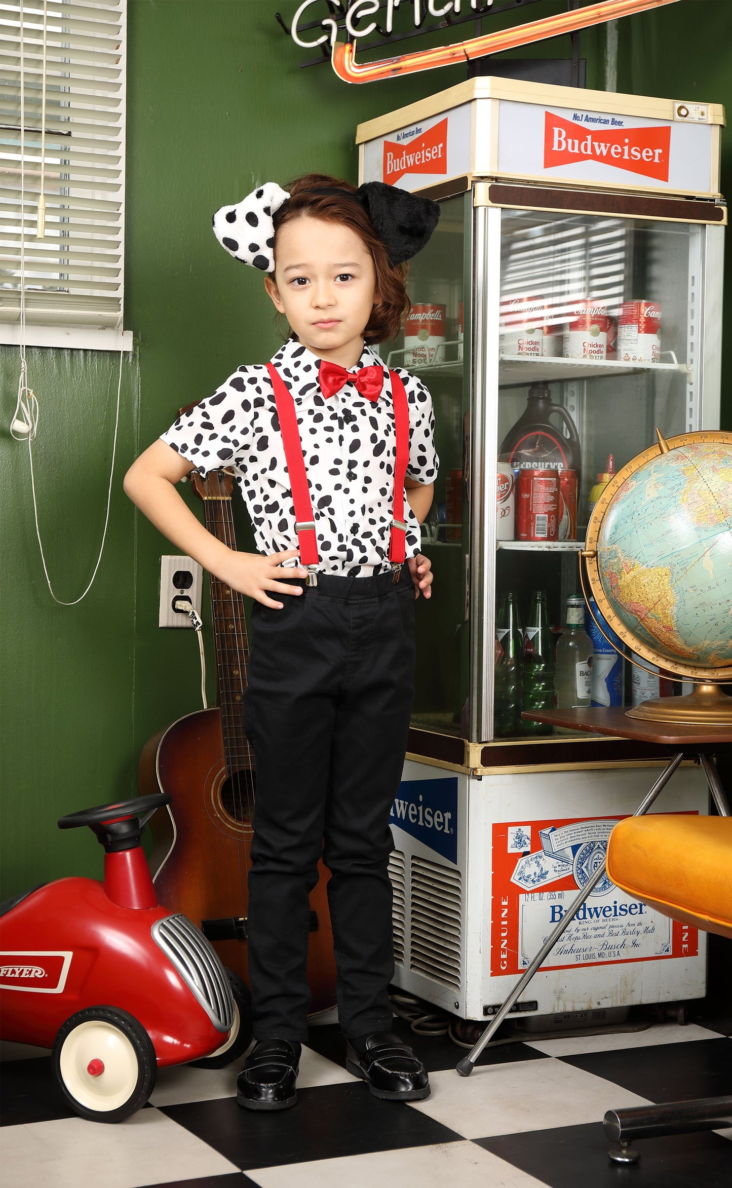 コスプレ キッズ こども ダルメシアン アニマル 動物 ハロウィン ダルメシアンシャツ 100cm/120cm/140cm ブラック ホワイト【クリアストーン】