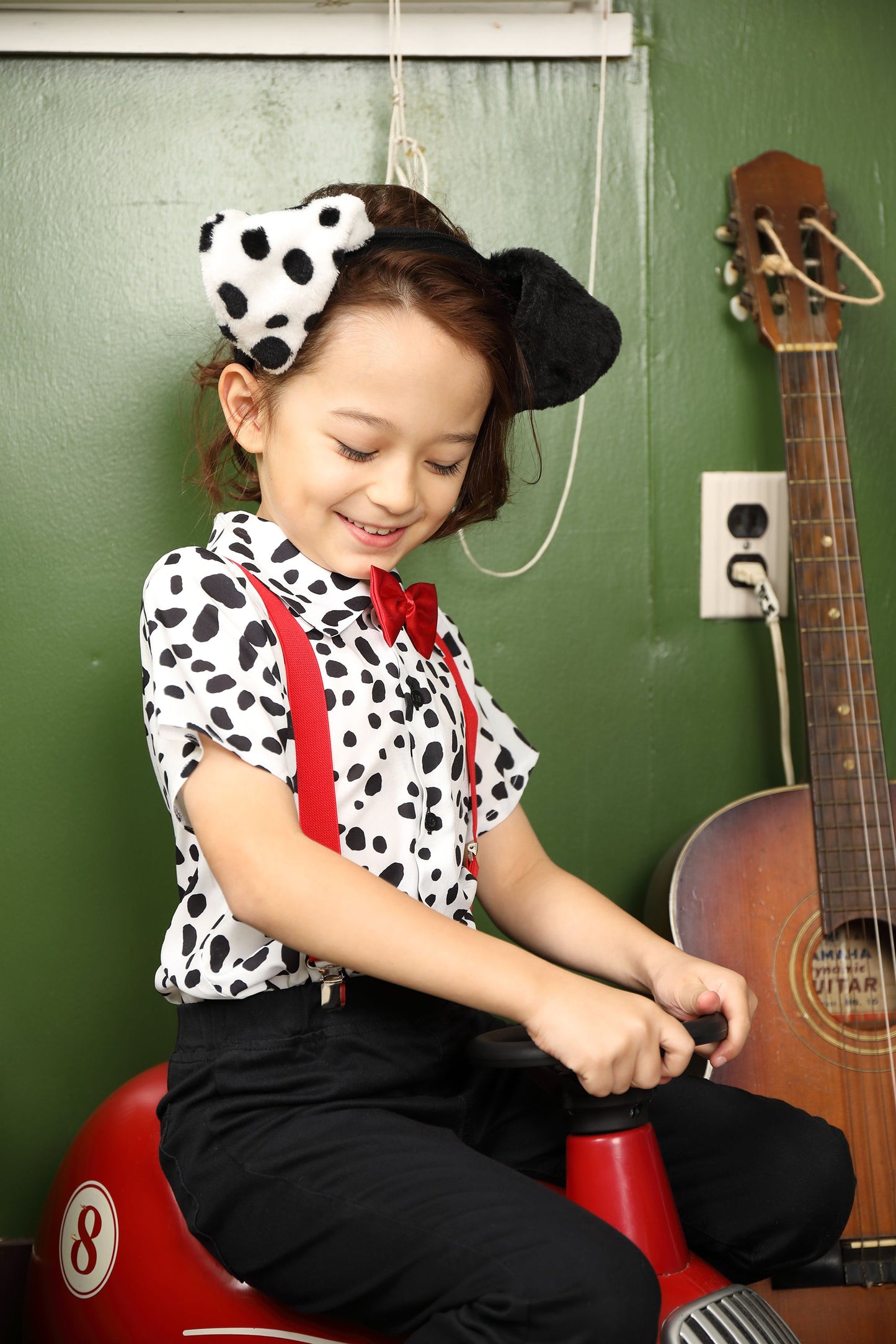 コスプレ キッズ こども ダルメシアン アニマル 動物 ハロウィン ダルメシアンシャツ 100cm/120cm/140cm ブラック ホワイト【クリアストーン】