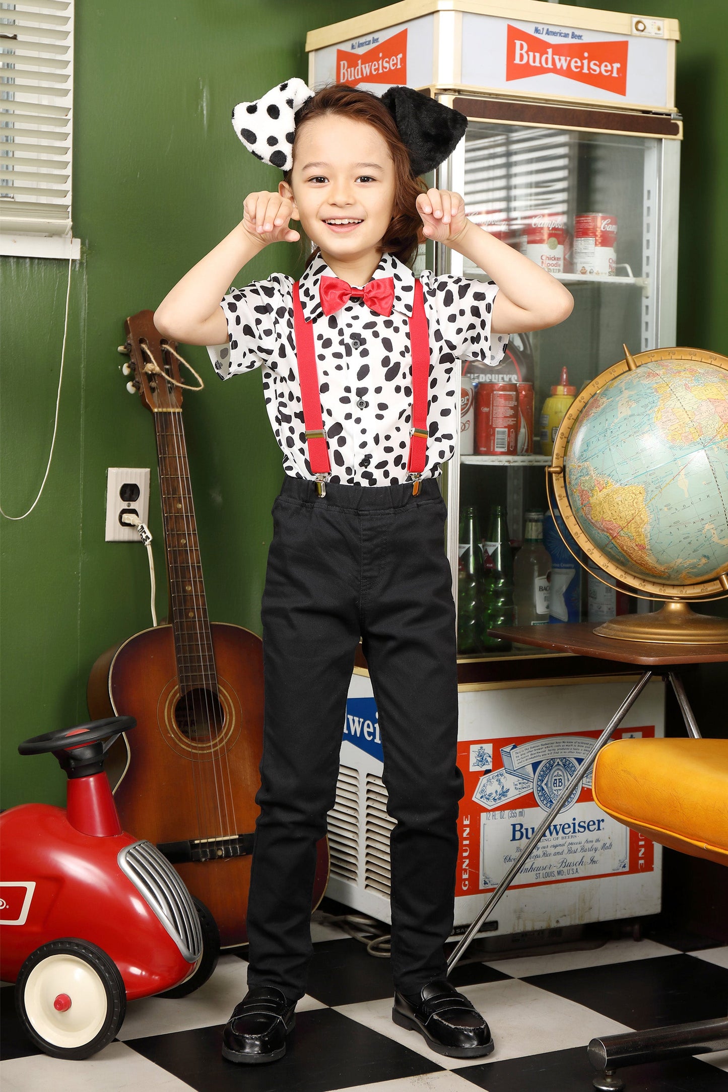 コスプレ キッズ こども ダルメシアン アニマル 動物 ハロウィン ダルメシアンシャツ 100cm/120cm/140cm ブラック ホワイト【クリアストーン】