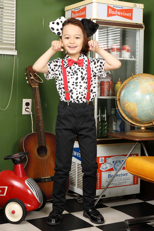 コスプレ キッズ こども ダルメシアン アニマル 動物 ハロウィン ダルメシアンシャツ 100cm/120cm/140cm ブラック ホワイト【クリアストーン】