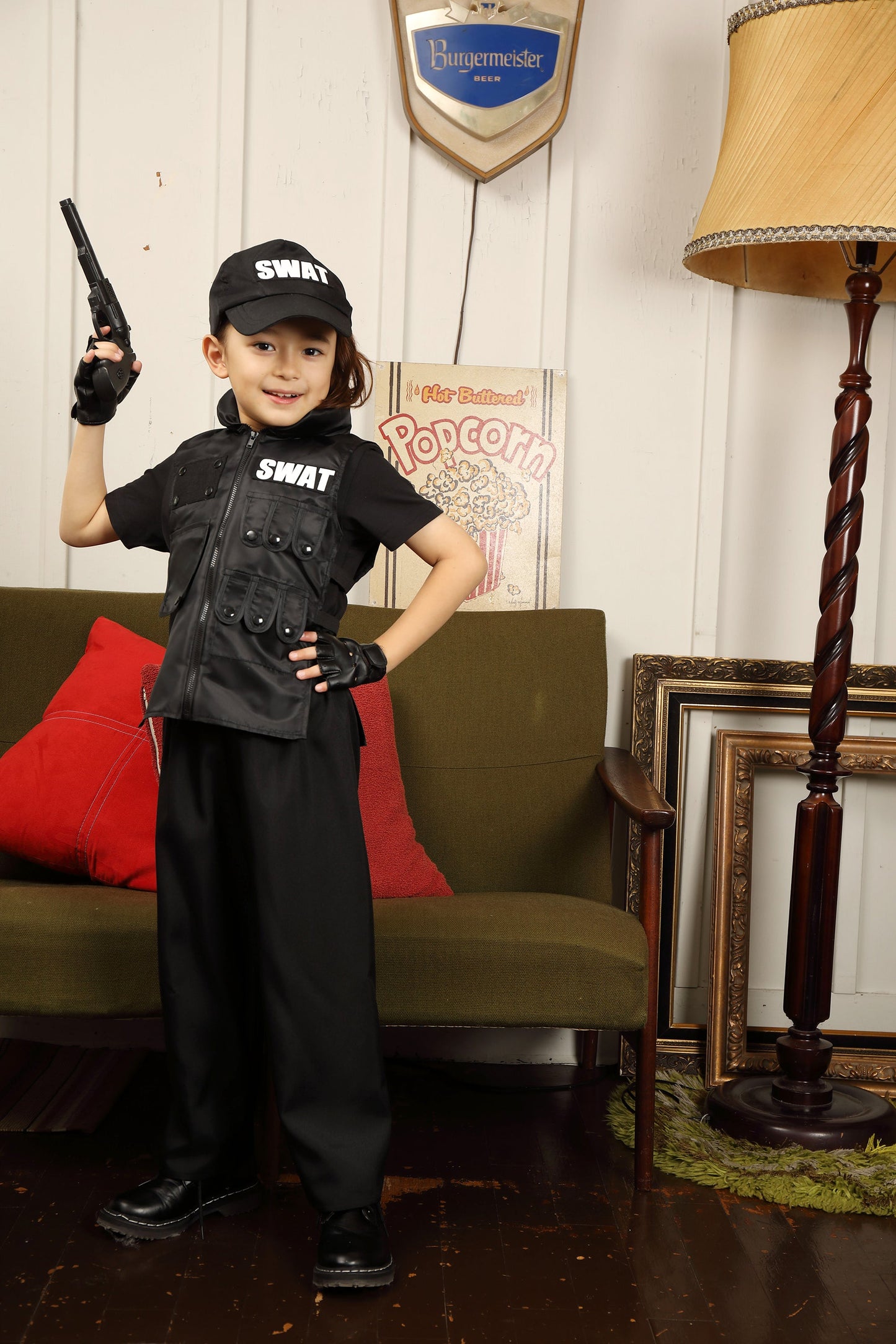 コスプレ キッズ こども スワット ハロウィン クールスワット 100cm/120cm/140cm ブラック【クリアストーン】