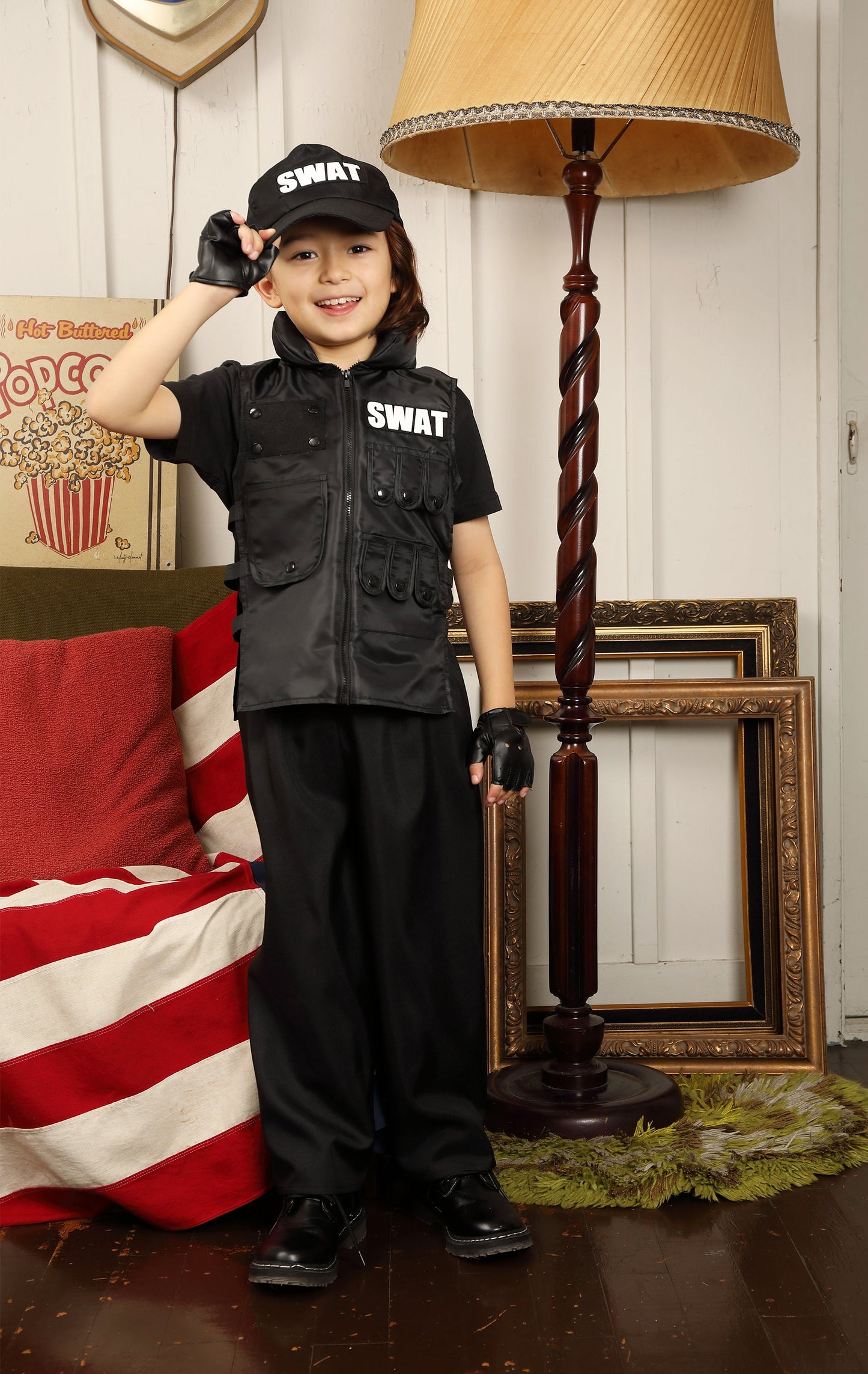 コスプレ キッズ こども スワット ハロウィン クールスワット 100cm/120cm/140cm ブラック【クリアストーン】