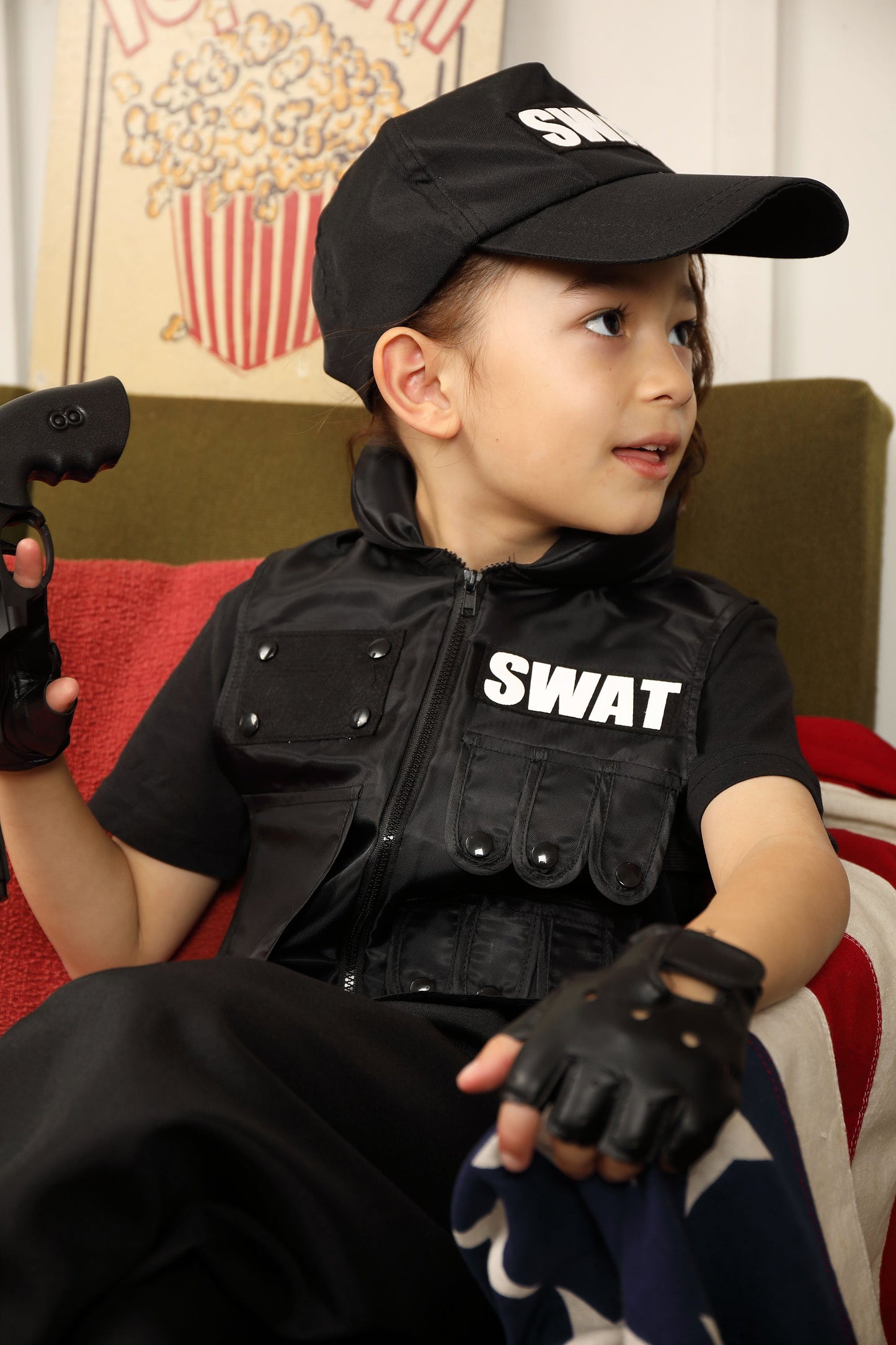 コスプレ キッズ こども スワット ハロウィン クールスワット 100cm/120cm/140cm ブラック【クリアストーン】