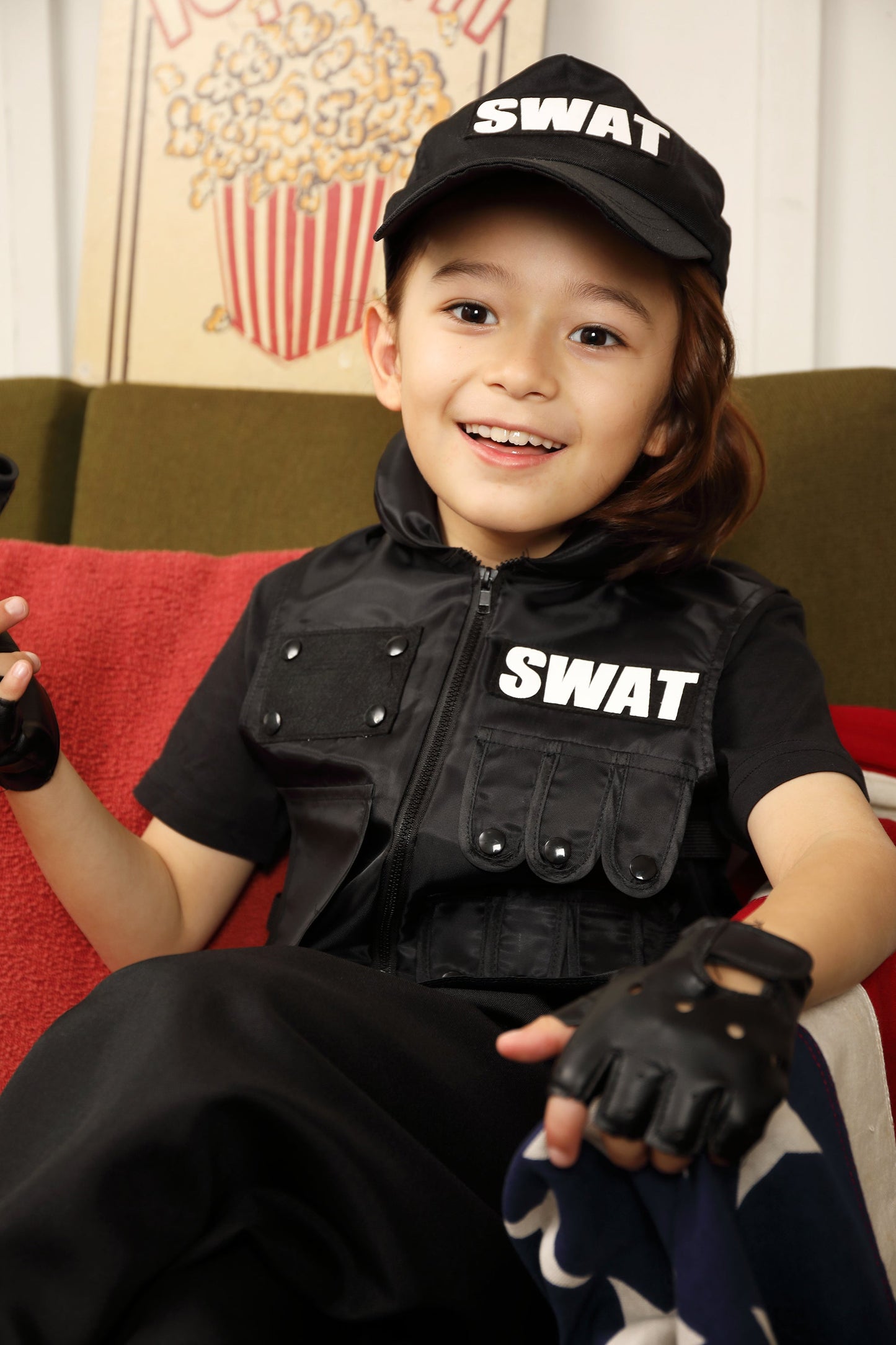 コスプレ キッズ こども スワット ハロウィン クールスワット 100cm/120cm/140cm ブラック【クリアストーン】