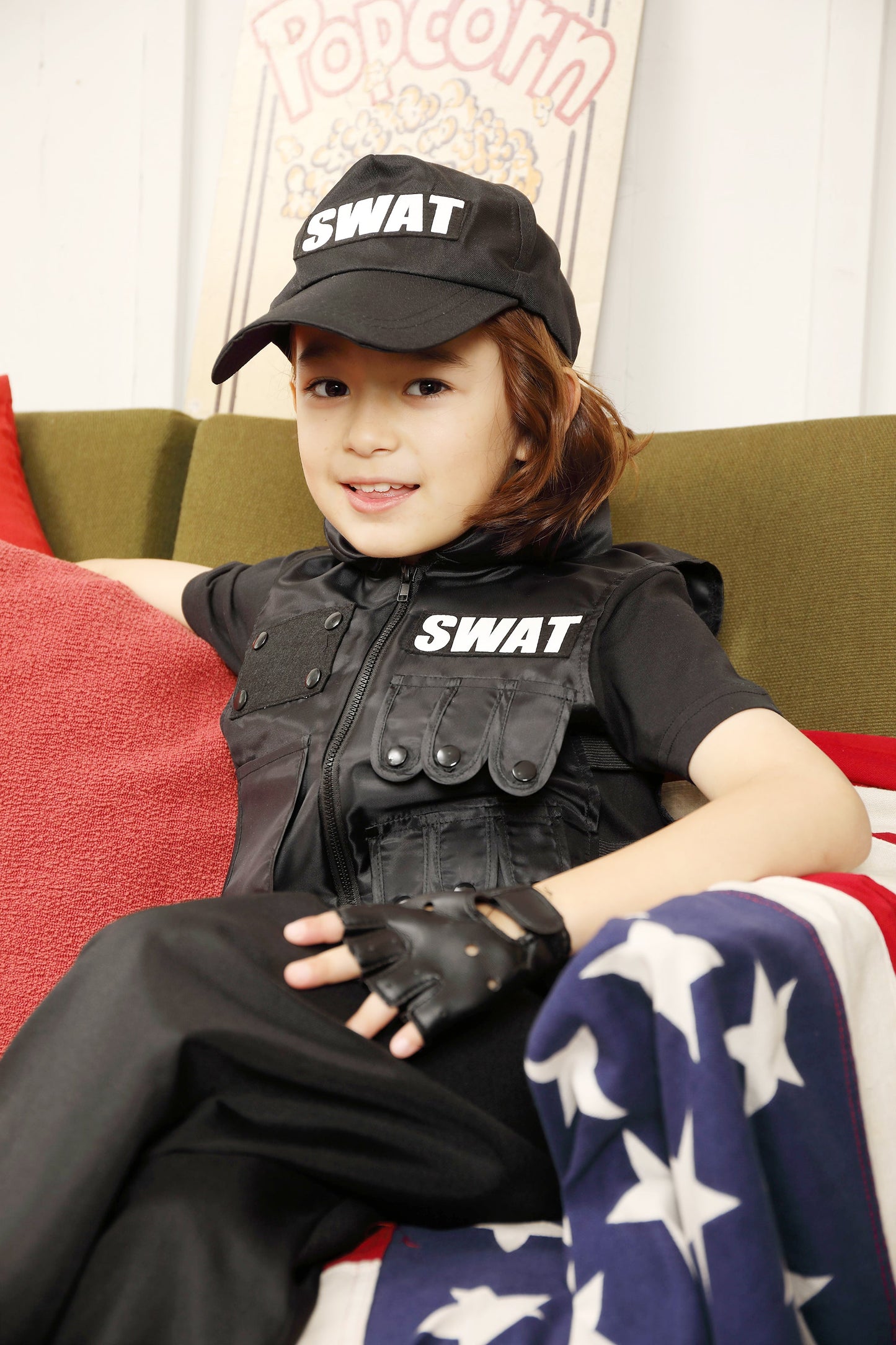 コスプレ キッズ こども スワット ハロウィン クールスワット 100cm/120cm/140cm ブラック【クリアストーン】