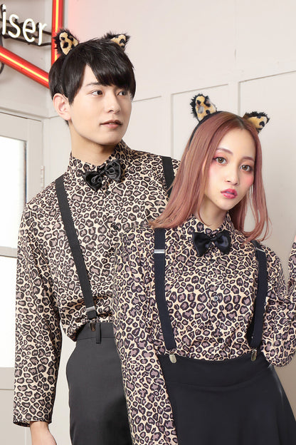 コスプレ ハロウィン アニマルシャツ シャツ サスペンダー ゼブラ/キリン/レオパード ユニセックス フリーサイズ ブラック/ブラウン 【クリアストーン】