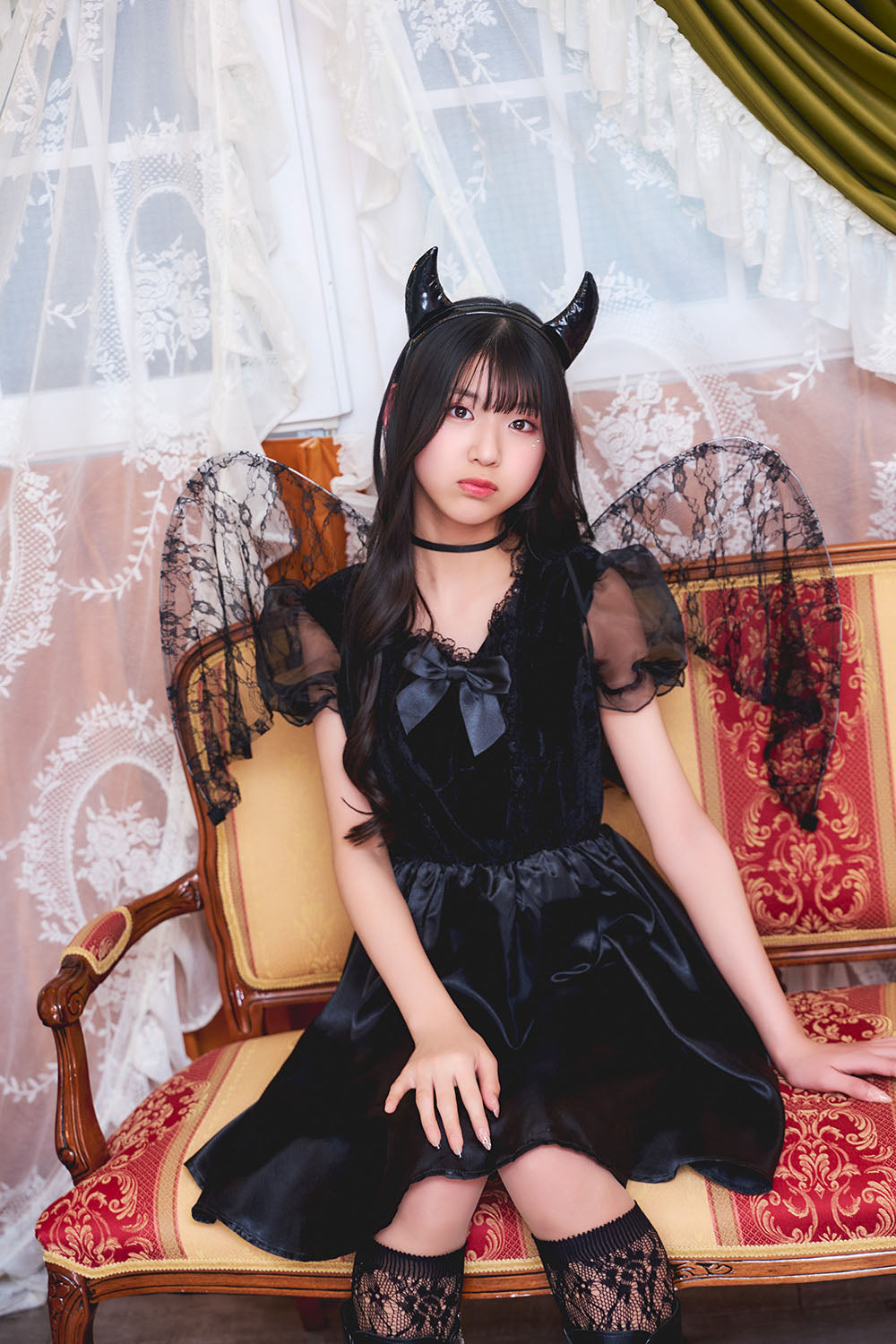 コスプレ ジュニア こども デビル 悪魔 COSCHU! リボンデビル 140～150cm ブラック【クリアストーン】