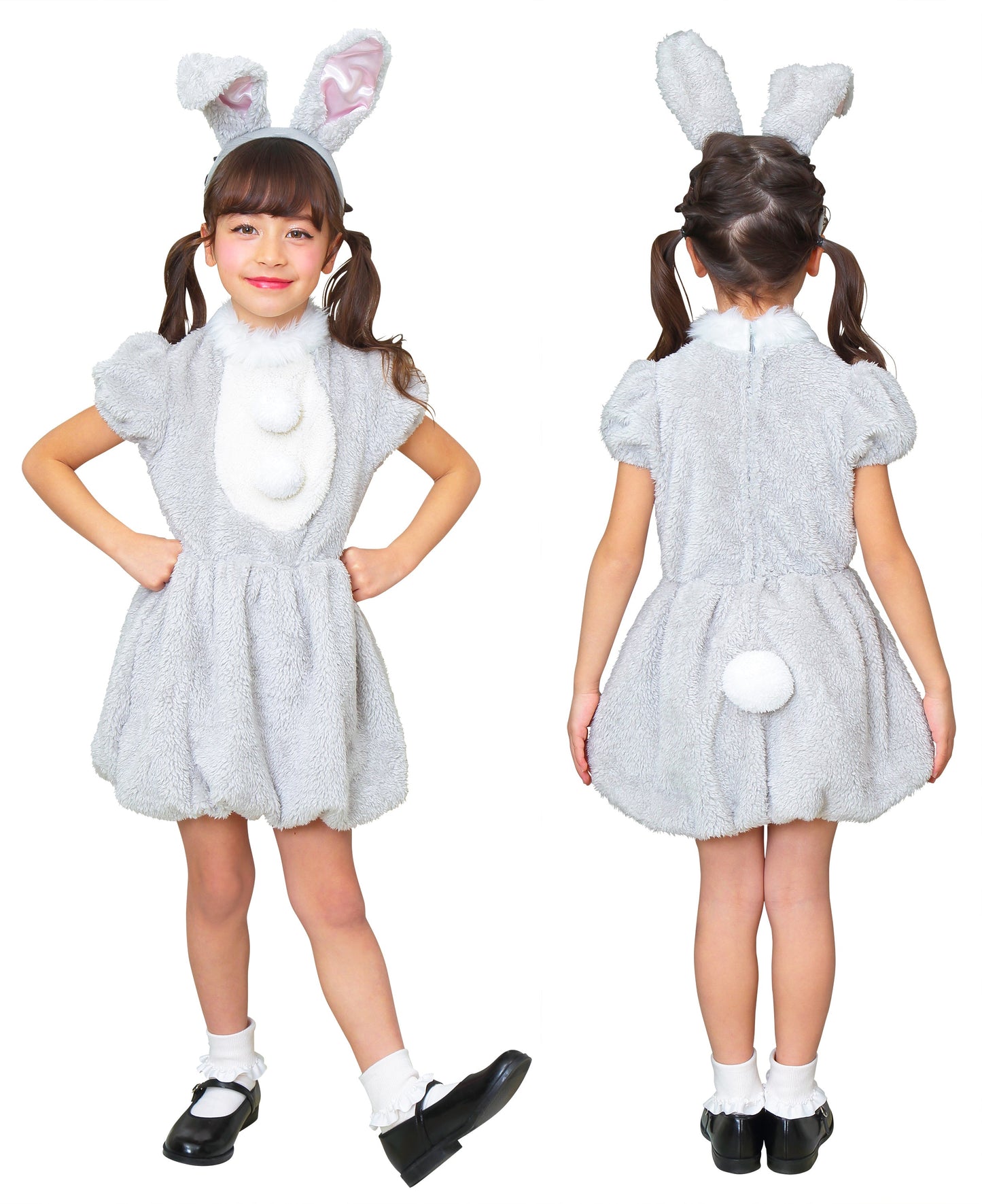 コスプレ キッズ こども うさぎ アニマル 動物 ハロウィン ワンダーグレーラパン 100cm/120cm/140cm グレー【クリアストーン】