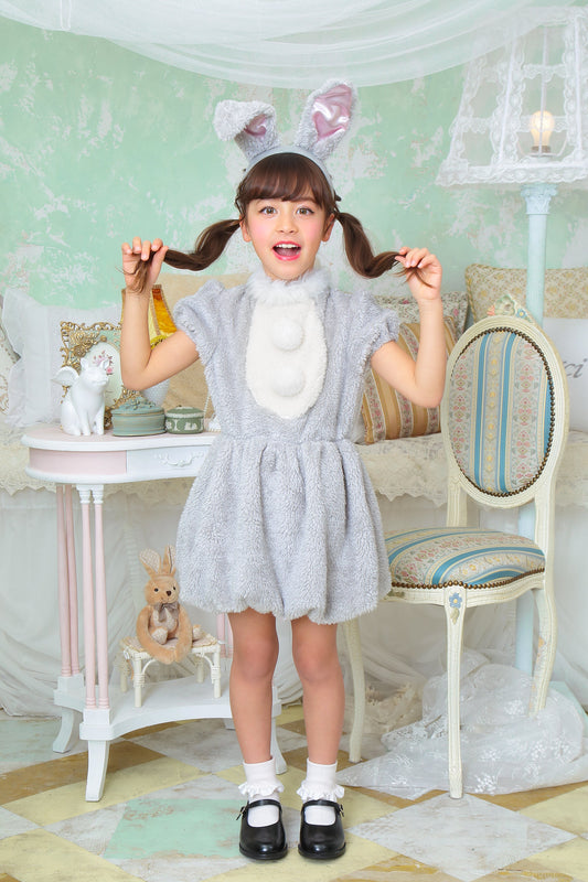 コスプレ キッズ こども うさぎ アニマル 動物 ハロウィン ワンダーグレーラパン 100cm/120cm/140cm グレー【クリアストーン】