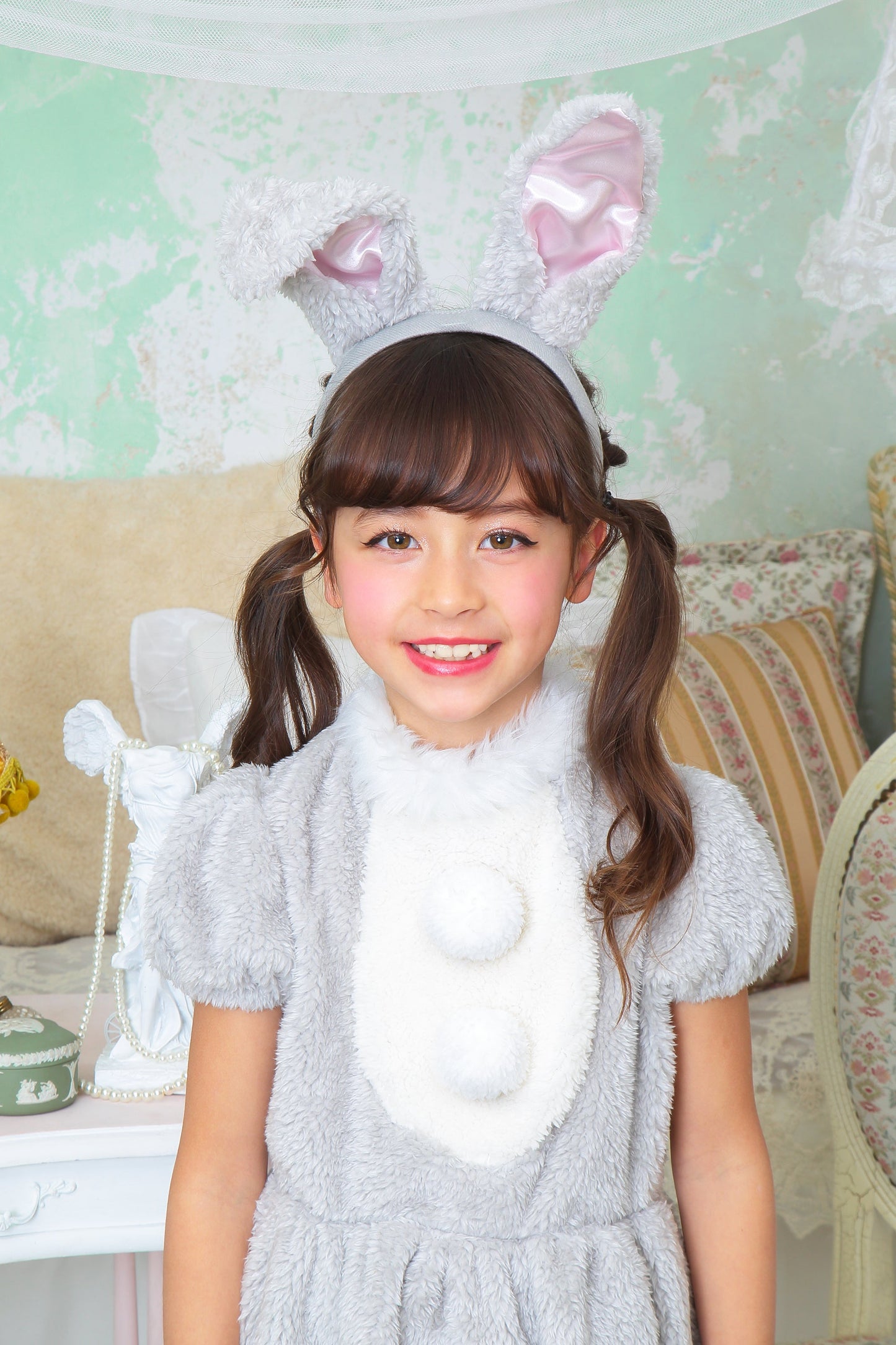 コスプレ キッズ こども うさぎ アニマル 動物 ハロウィン ワンダーグレーラパン 100cm/120cm/140cm グレー【クリアストーン】