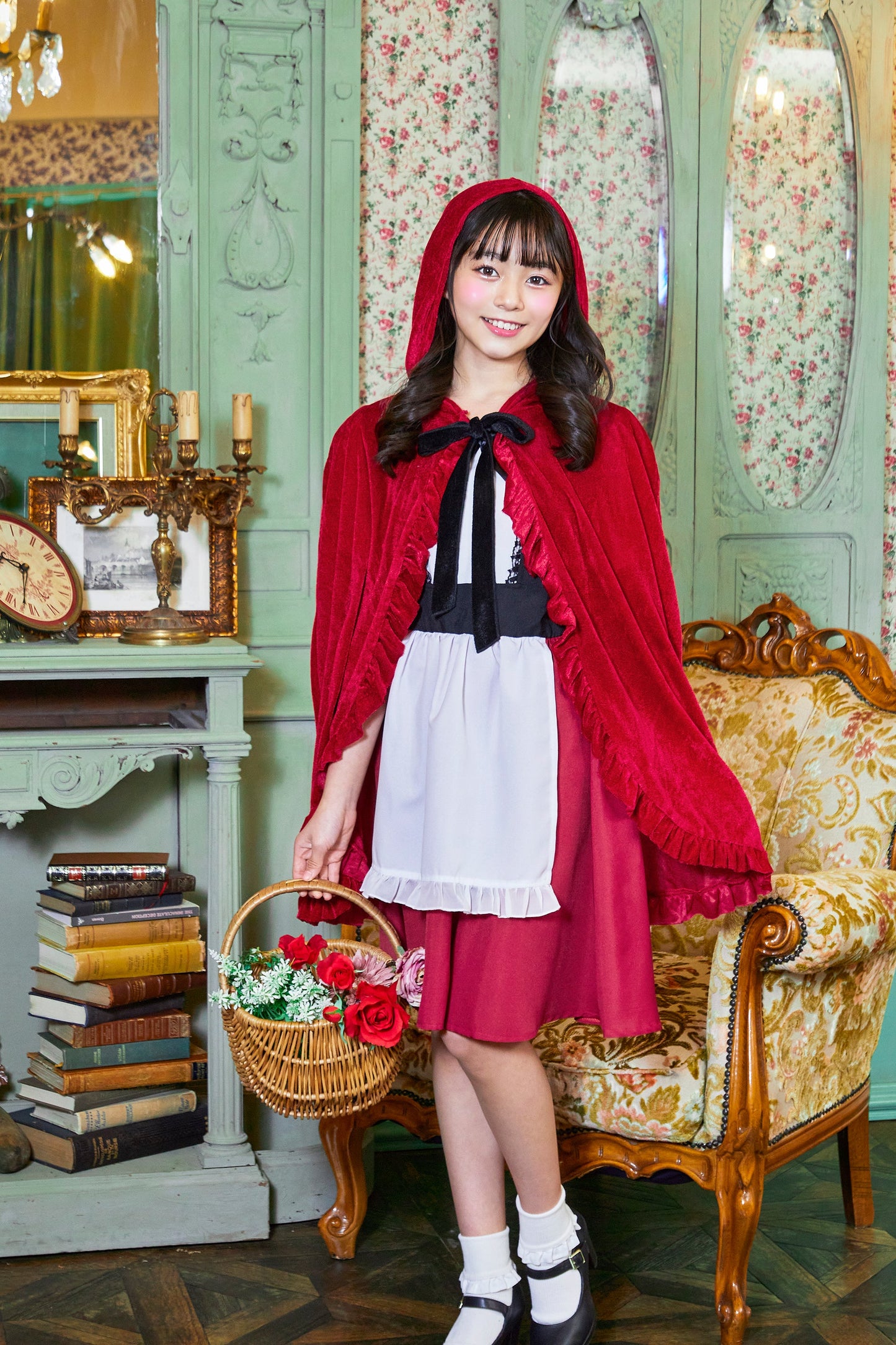 コスプレ ジュニア こども 赤ずきん COSCHU! レッドケープガール 140～150cm レッド【クリアストーン】