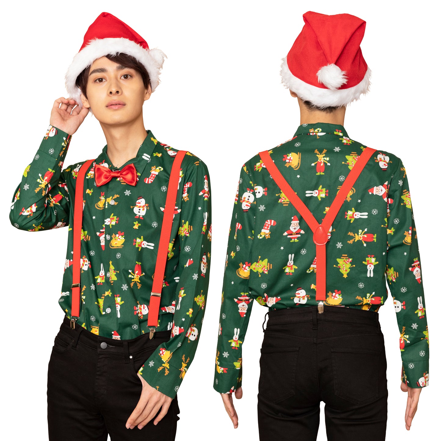 コスプレ クリスマス  サンタ クリスマスシャツ シャツ ユニセックス フリーサイズ グリーン【クリアストーン】