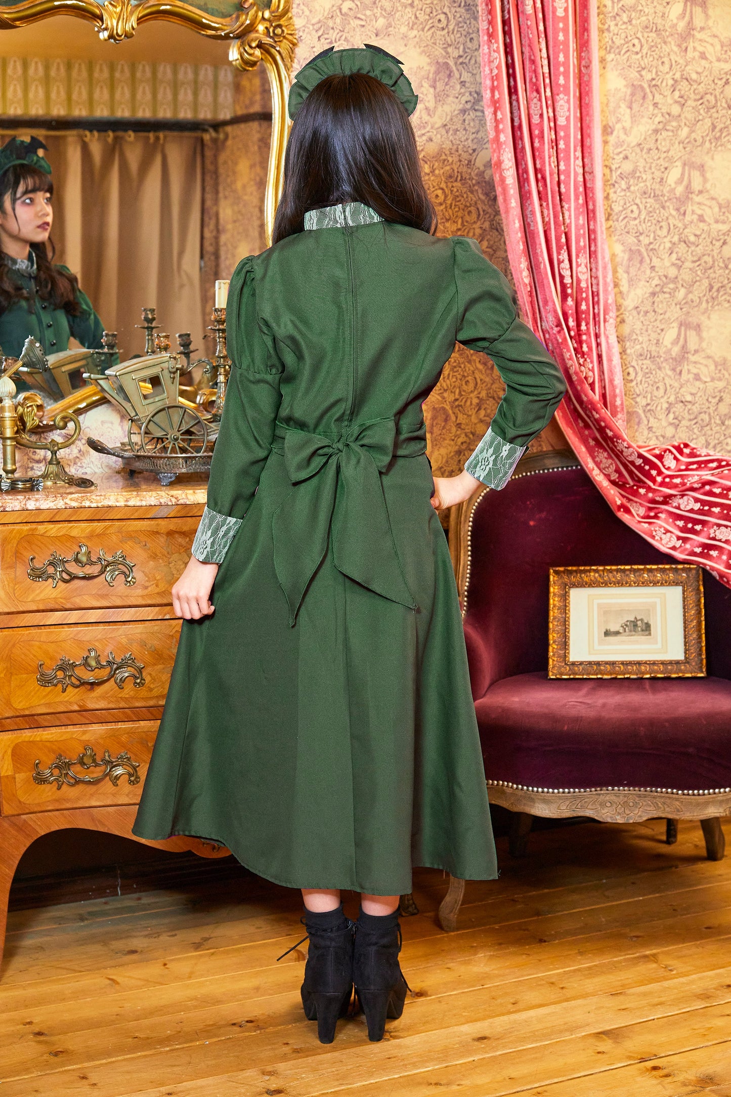 コスプレ ジュニア こども メイド COSCHU! 洋館メイド 140～150cm グリーン【クリアストーン】