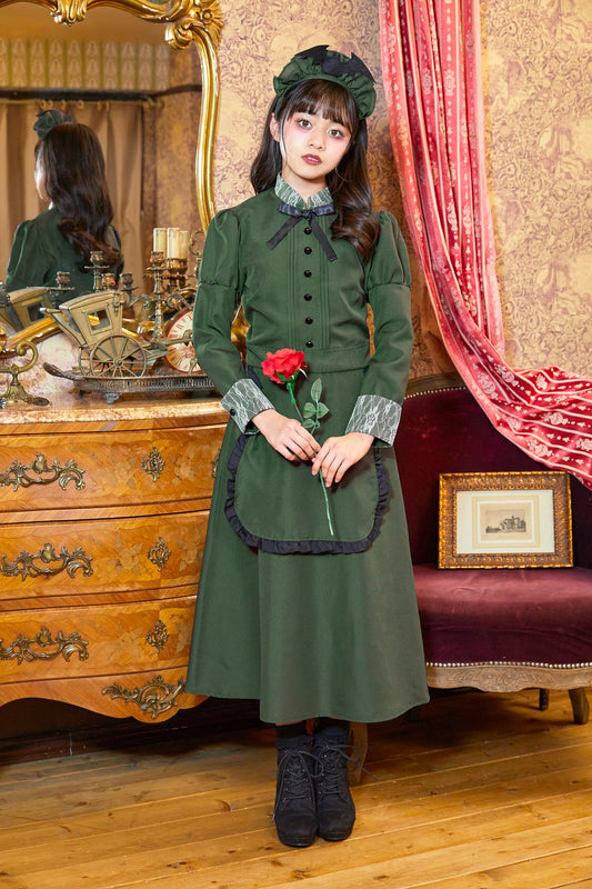 コスプレ ジュニア こども メイド COSCHU! 洋館メイド 140～150cm グリーン【クリアストーン】