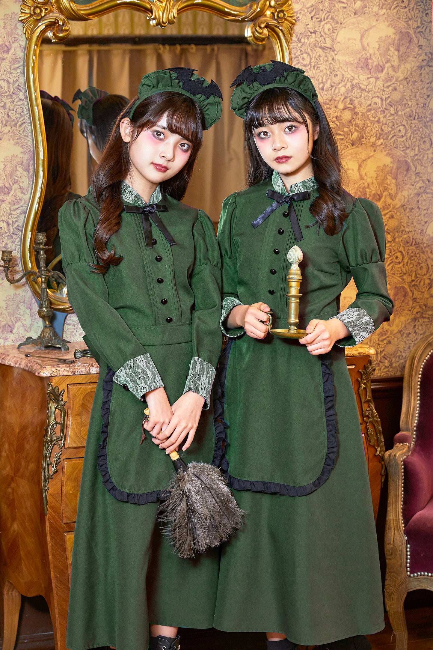 コスプレ ジュニア こども メイド COSCHU! 洋館メイド 140～150cm グリーン【クリアストーン】