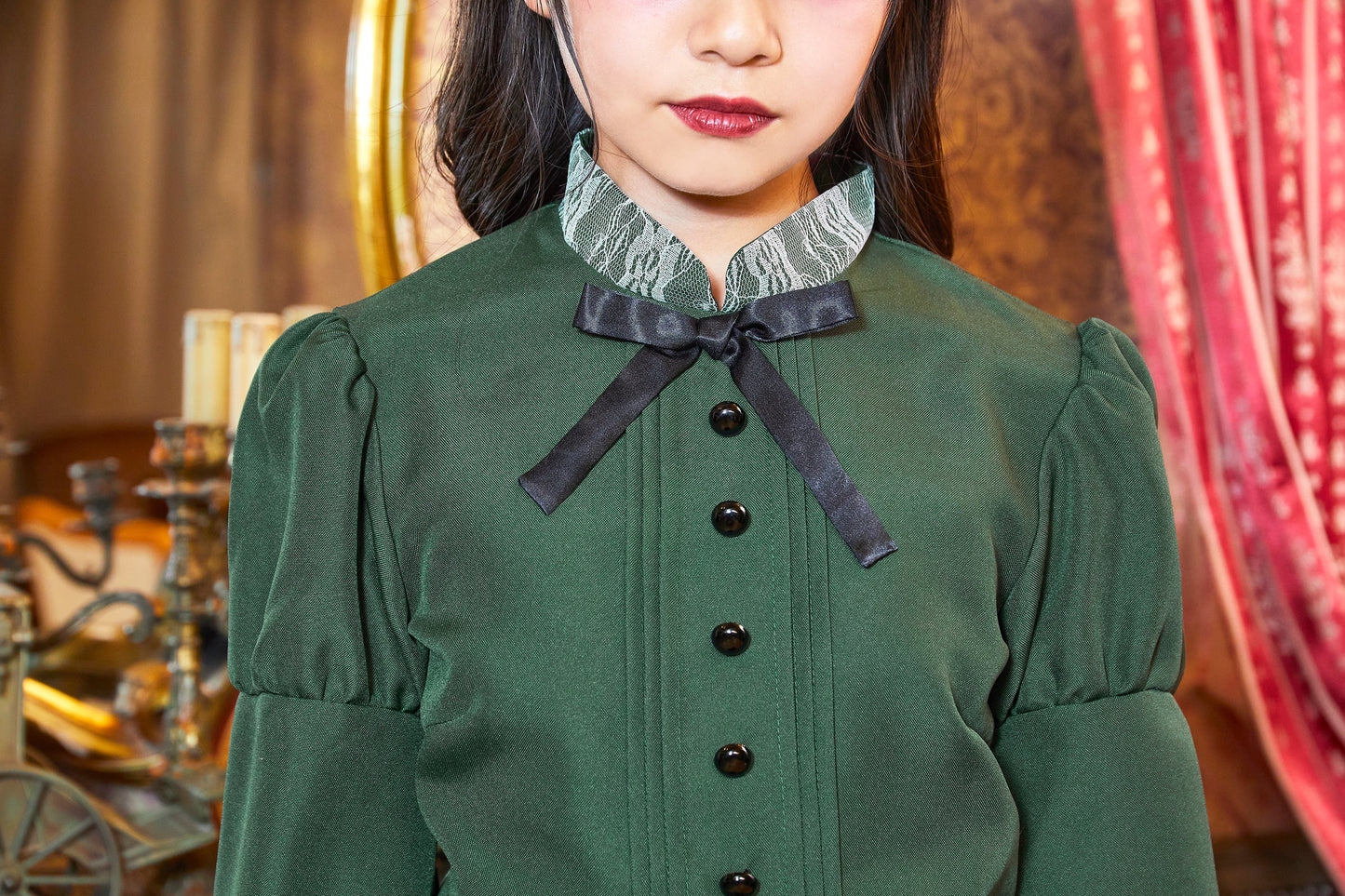 コスプレ ジュニア こども メイド COSCHU! 洋館メイド 140～150cm グリーン【クリアストーン】