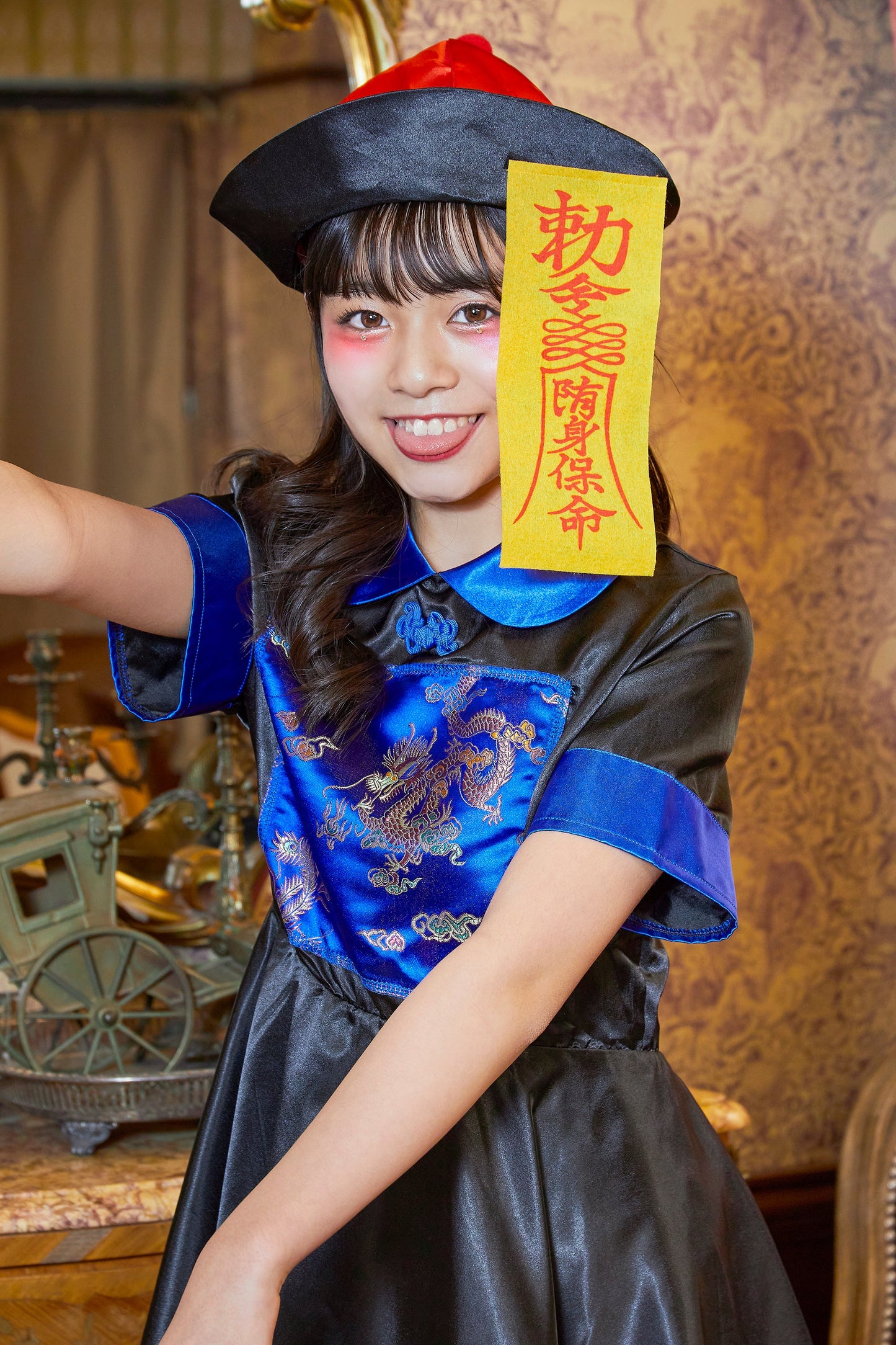 コスプレ ジュニア こども キョンシー COSCHU! キョンシーガール 140～150cm ブラック【クリアストーン】