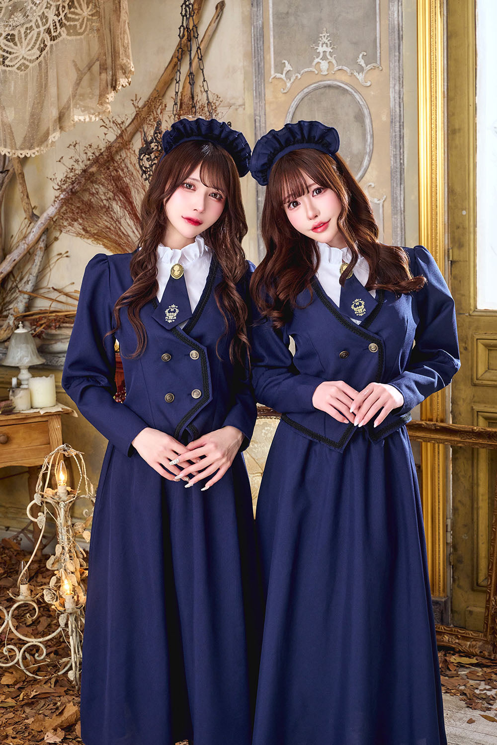 コスプレ メイド ホテルメイド レディース フリーサイズ ネイビー【クリアストーン】♡