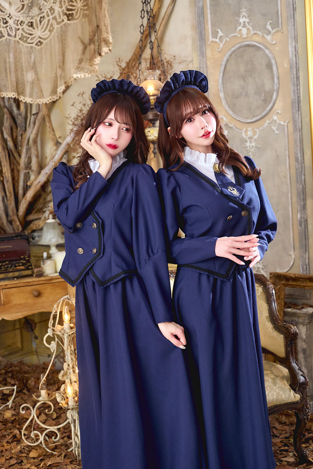 コスプレ メイド ホテルメイド レディース フリーサイズ ネイビー【クリアストーン】♡