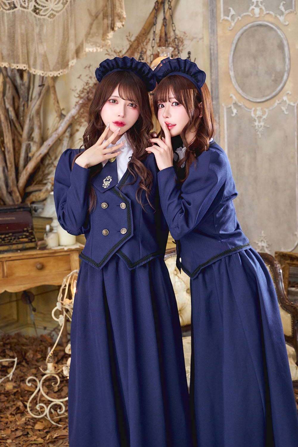 コスプレ メイド ホテルメイド レディース フリーサイズ ネイビー【クリアストーン】♡