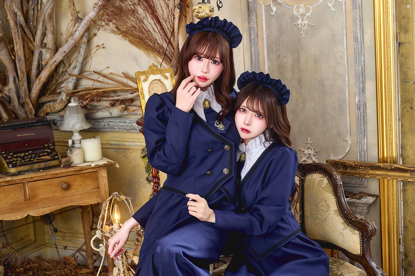 コスプレ メイド ホテルメイド レディース フリーサイズ ネイビー【クリアストーン】♡