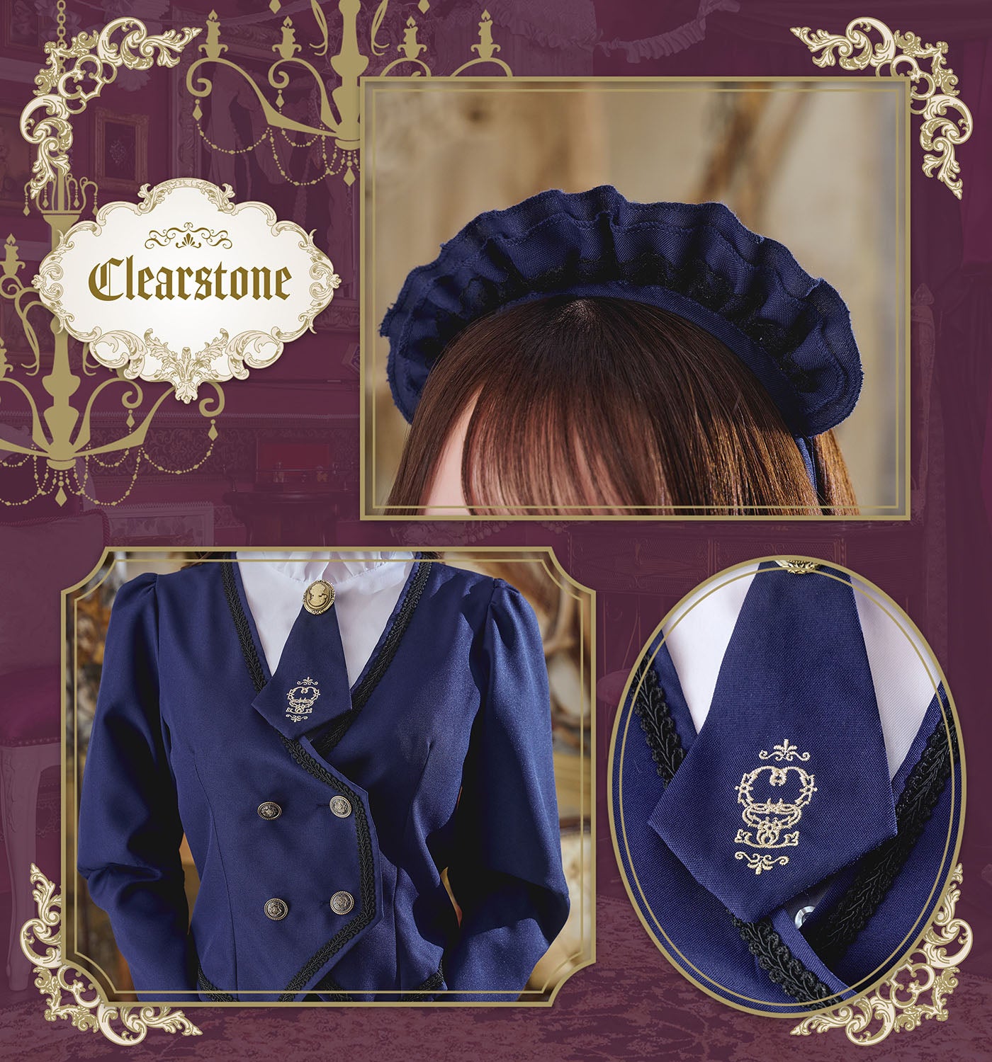 コスプレ メイド ホテルメイド レディース フリーサイズ ネイビー【クリアストーン】♡