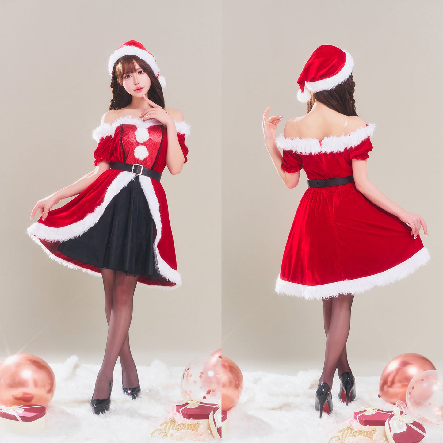 コスプレ クリスマス サンタ グランノエル グリッタードレスサンタ レディース フリーサイズ レッド【クリアストーン】♡