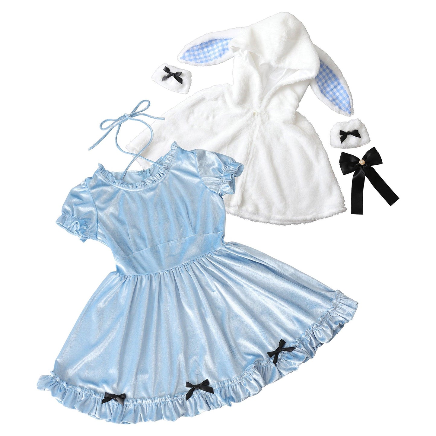 《JamsCollection着用》コスプレ ハロウィン うさぎ フロイマイン 清純白うさぎ レディース フリーサイズ ピンク/ブルー 【クリアストーン】