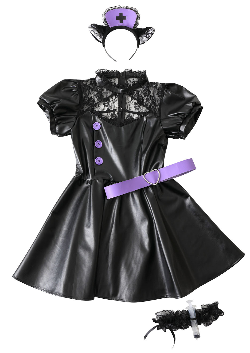 コスプレ ハロウィン ナース ナース服 フロイマイン 真夜中ねこナース レディース フリーサイズ ブラック【クリアストーン】