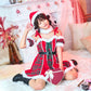 《63ANGELまいかちゃん着用》 コスプレ クリスマス サンタ チェック チェックフリルレースアップサンタ レディース フリーサイズ レッド 【クリアストーン】