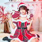 《63ANGELまいかちゃん着用》 コスプレ クリスマス サンタ チェック チェックフリルレースアップサンタ レディース フリーサイズ レッド 【クリアストーン】