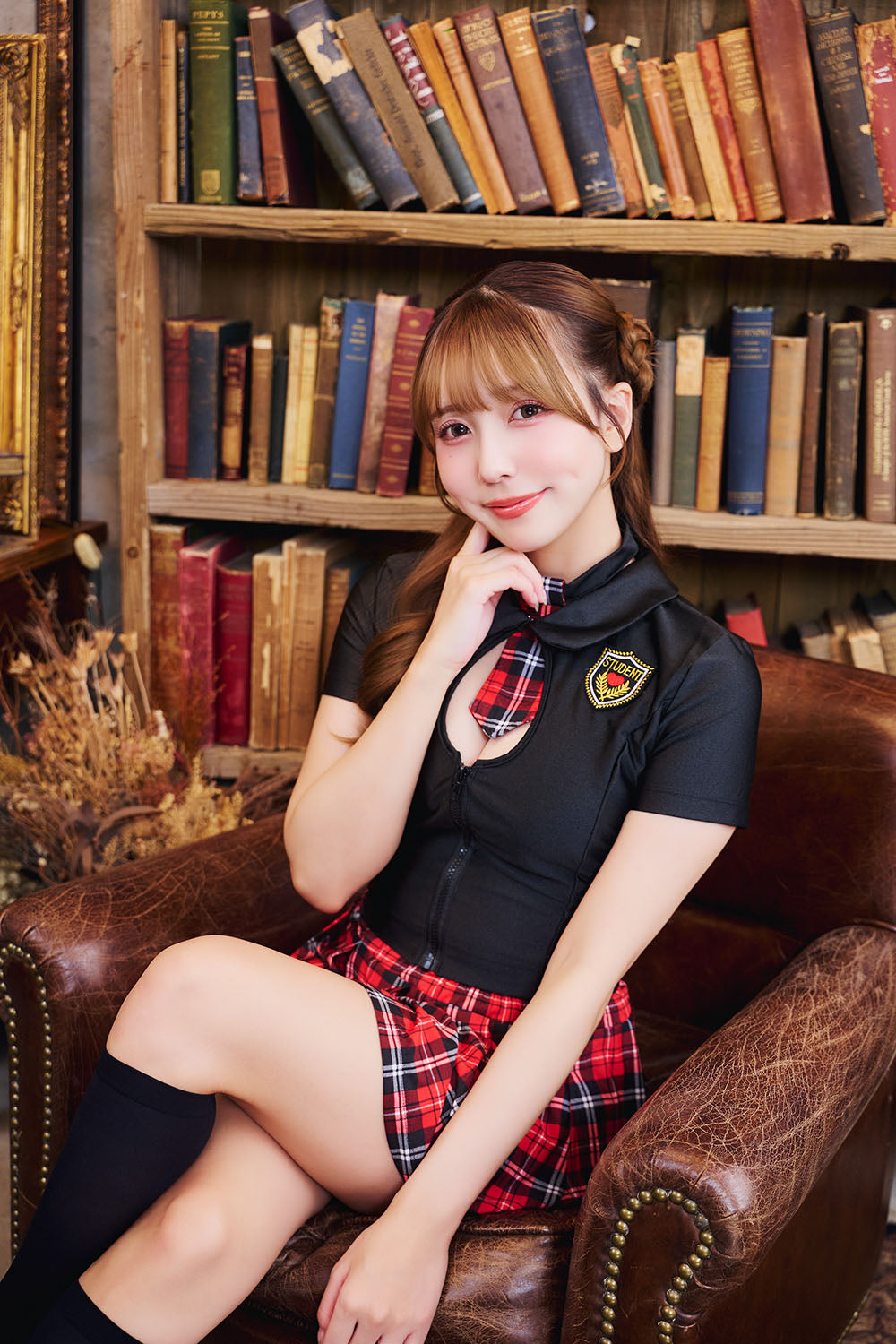 コスプレ 制服 SecretRose コルセットスクール レディース フリーサイズ ブラック レッド【クリアストーン】♡