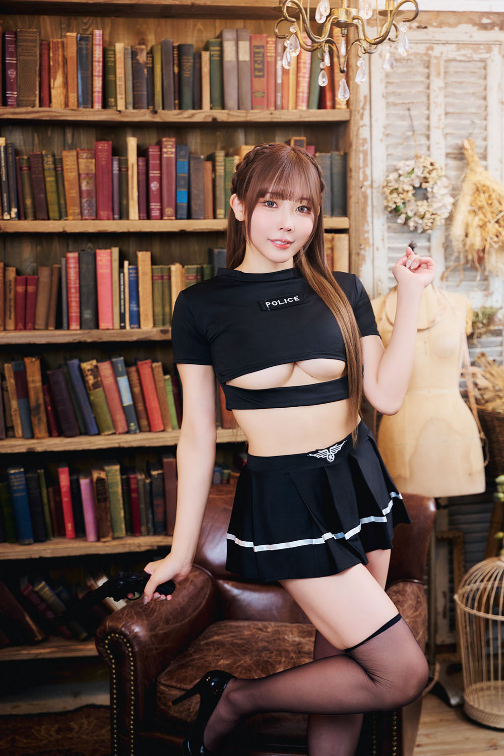 コスプレ ポリス SecretRose スリットポリス レディース フリーサイズ ブラック【クリアストーン】♡