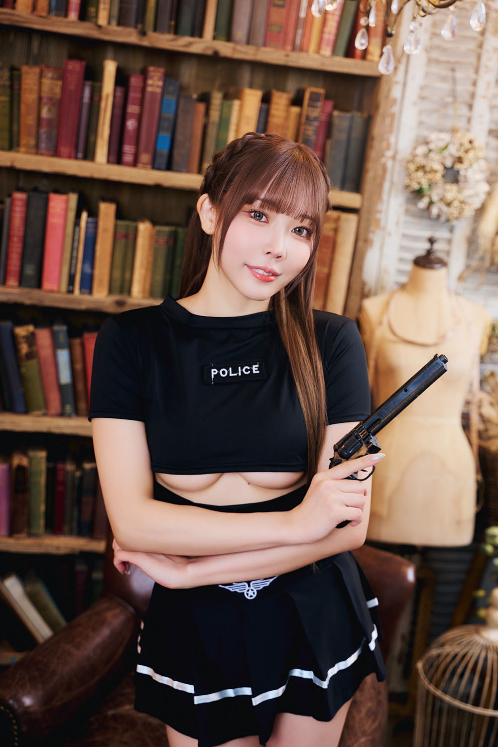 コスプレ ポリス SecretRose スリットポリス レディース フリーサイズ ブラック【クリアストーン】♡