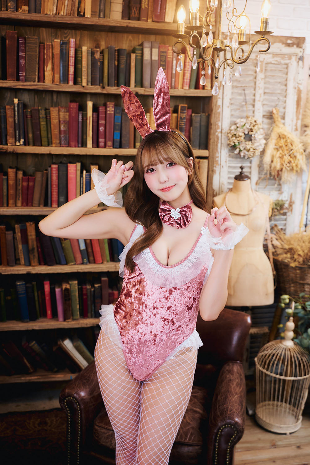 コスプレ バニーガール SecretRose ピンクベロアバニー レディース フリーサイズ ピンク【クリアストーン】♡