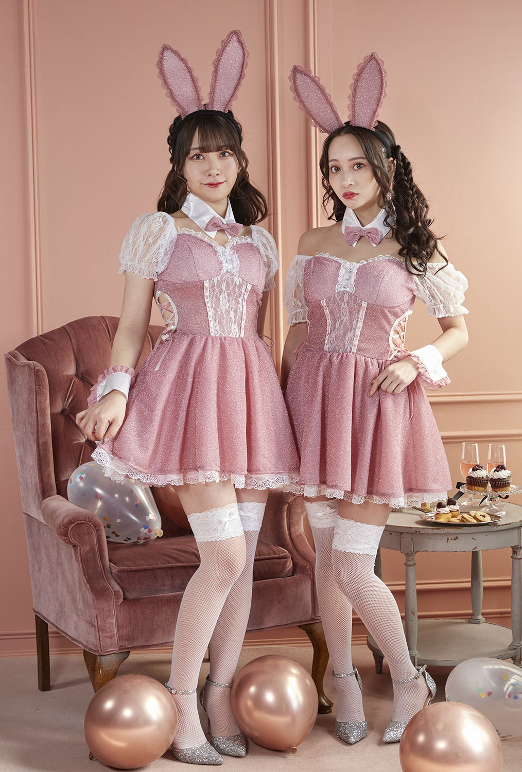 コスプレ ハロウィン うさぎ バニー リュバンミニョン トゥインクルバニー レディース フリーサイズ ピンク【クリアストーン】