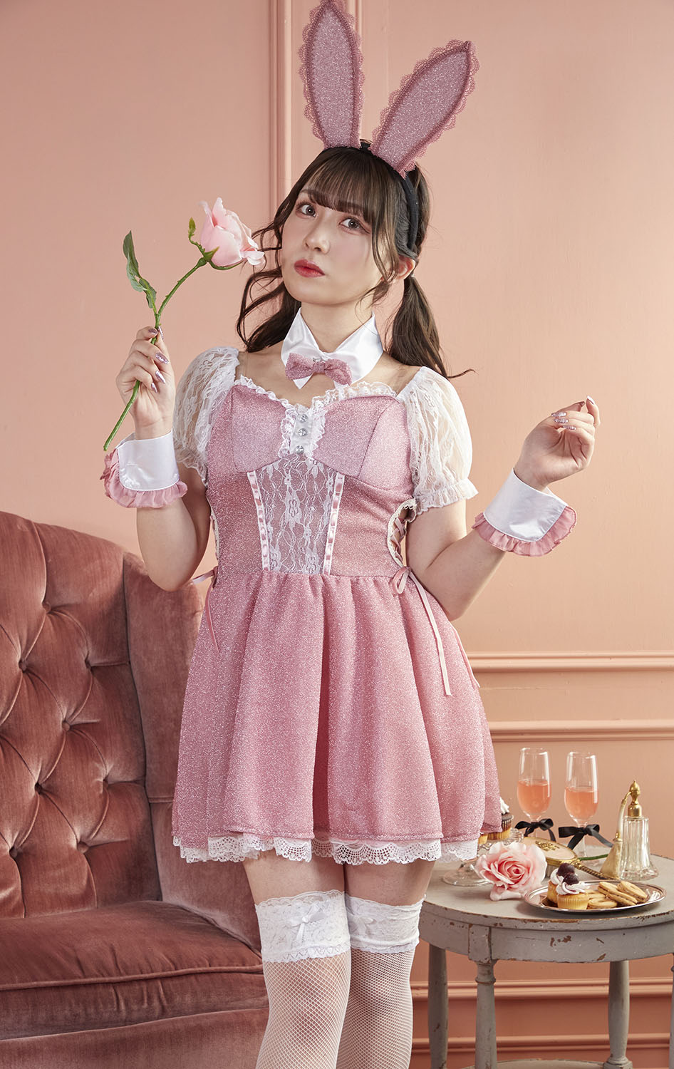 コスプレ ハロウィン うさぎ バニー リュバンミニョン トゥインクルバニー レディース フリーサイズ ピンク【クリアストーン】