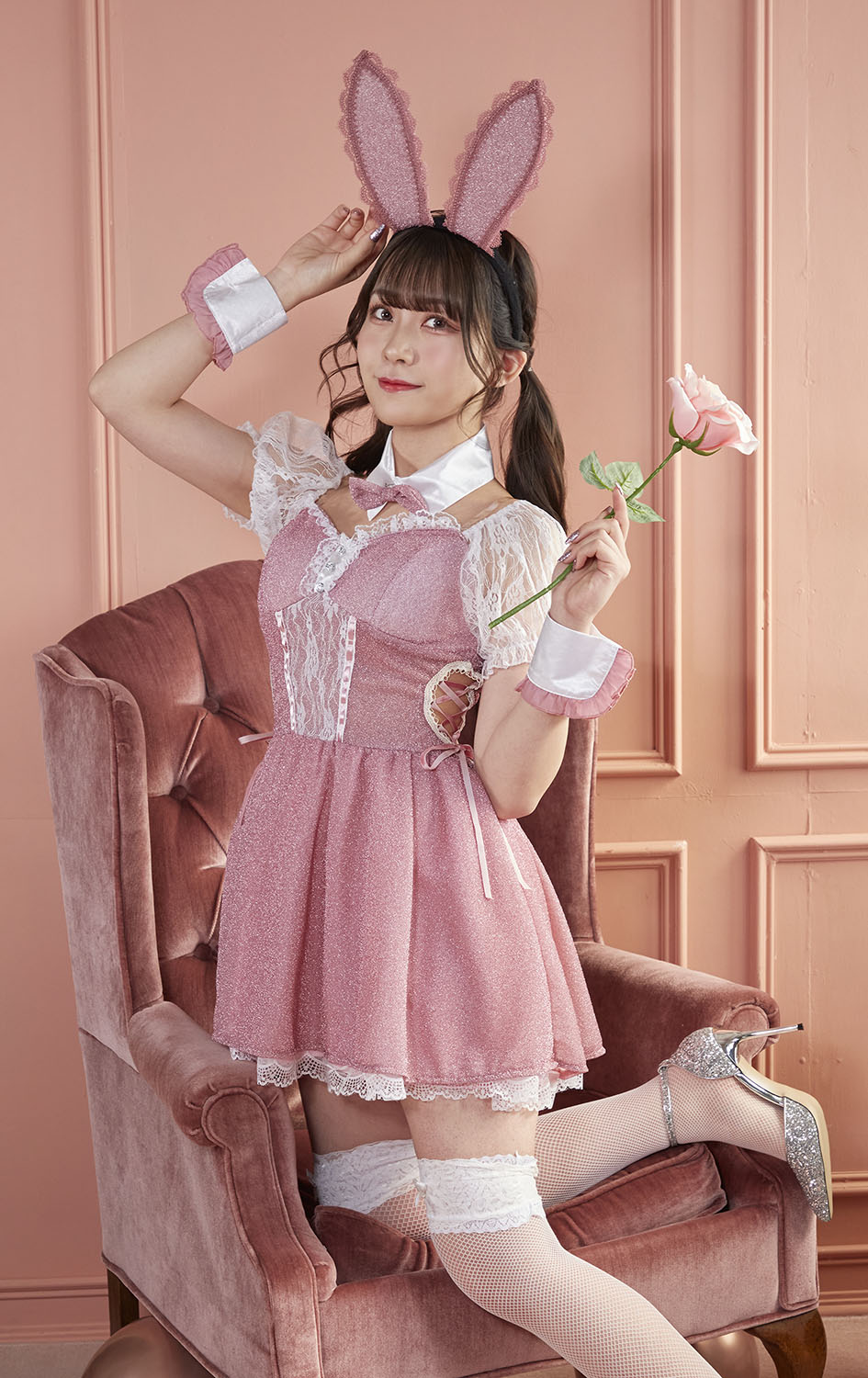 コスプレ ハロウィン うさぎ バニー リュバンミニョン トゥインクルバニー レディース フリーサイズ ピンク【クリアストーン】