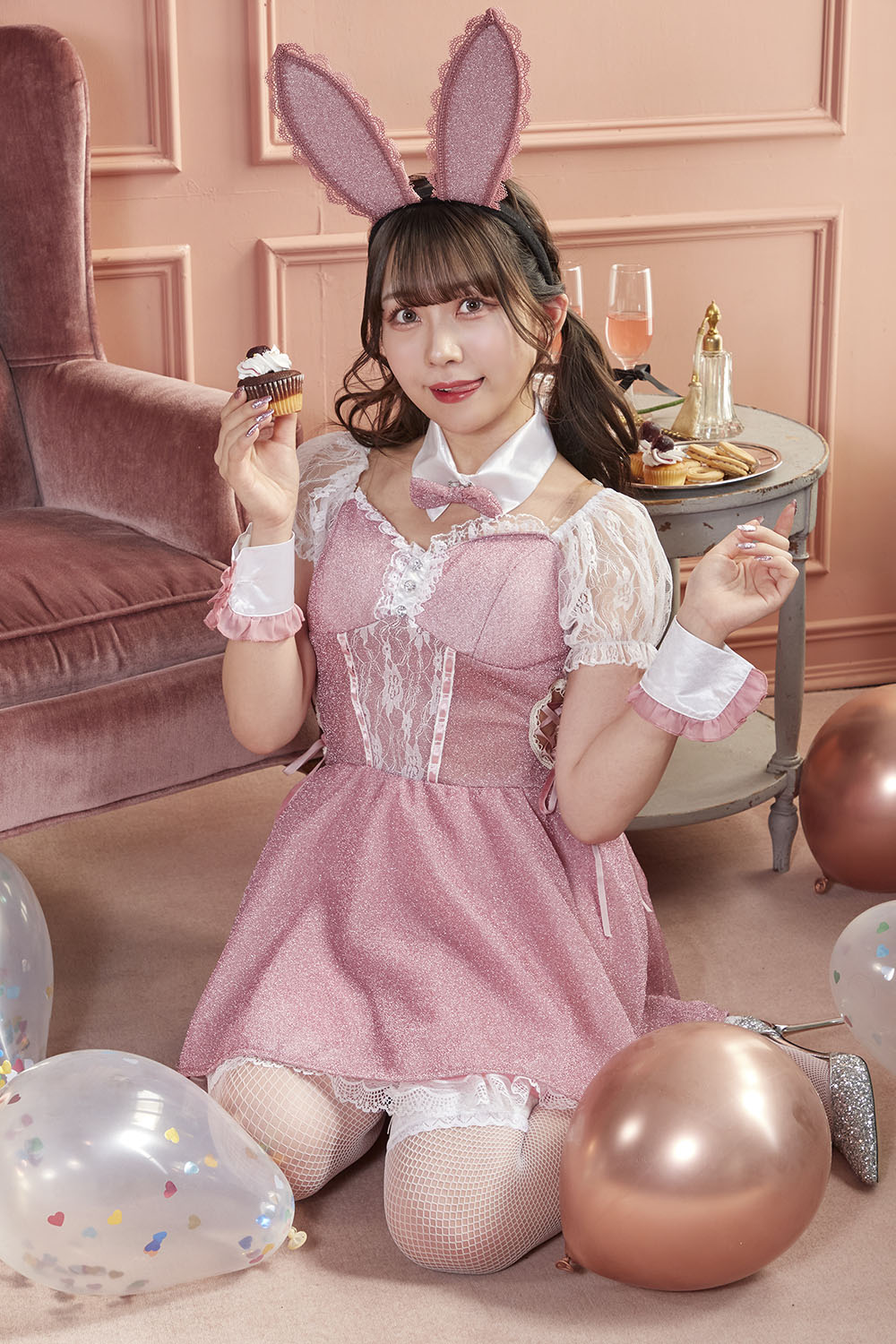 コスプレ ハロウィン うさぎ バニー リュバンミニョン トゥインクルバニー レディース フリーサイズ ピンク【クリアストーン】