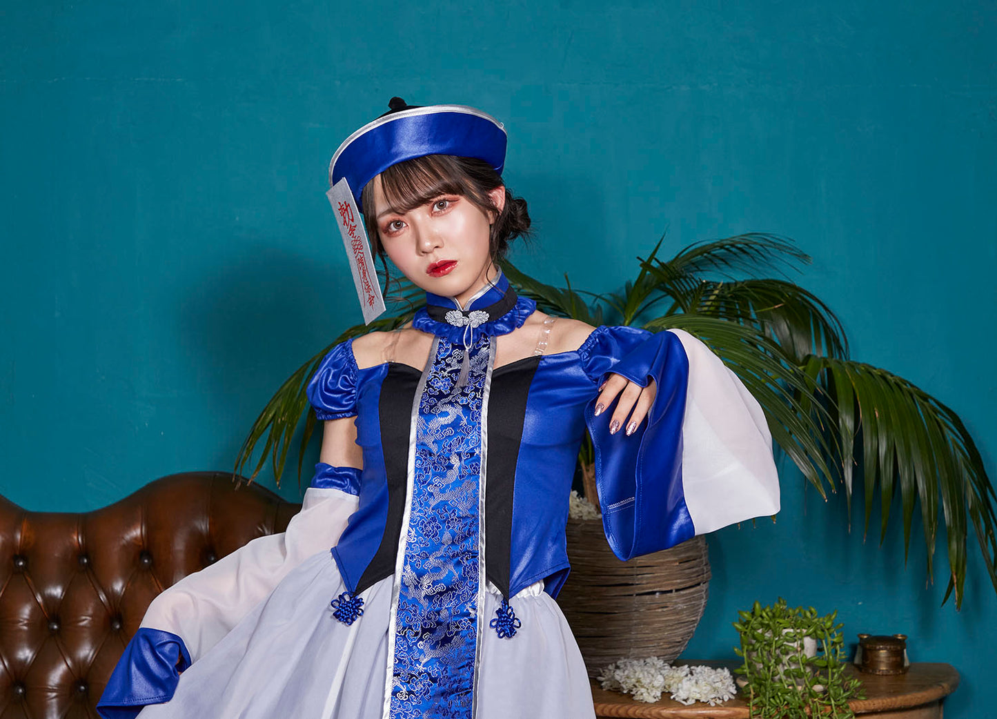 コスプレ ハロウィン キョンシー オリエンタルブルーガーリーキョンシー レディース フリーサイズ ブルー【クリアストーン】